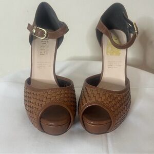 Riviera Tan Woven Platform Heels